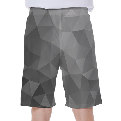 Grey Polygonal Geometric Print Men's Beach Shorts