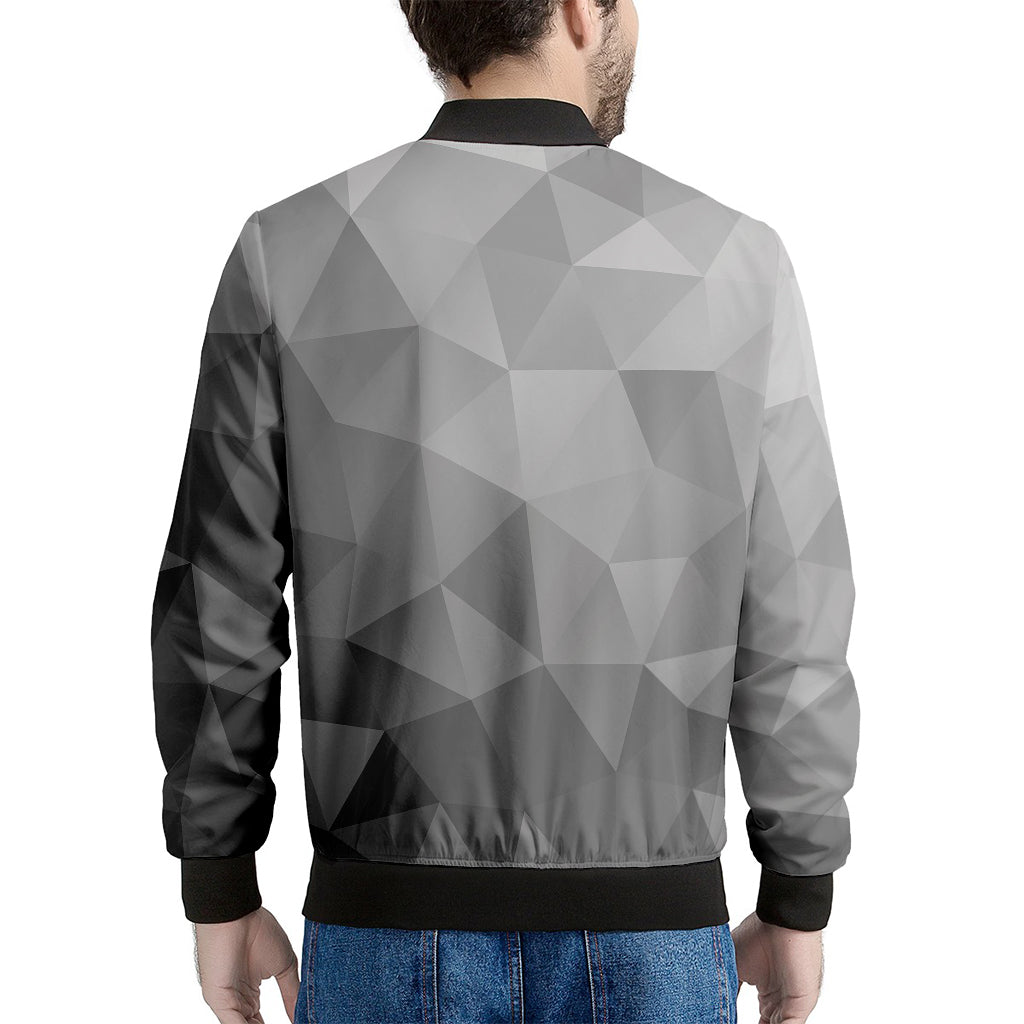 Grey Polygonal Geometric Print Men's Bomber Jacket