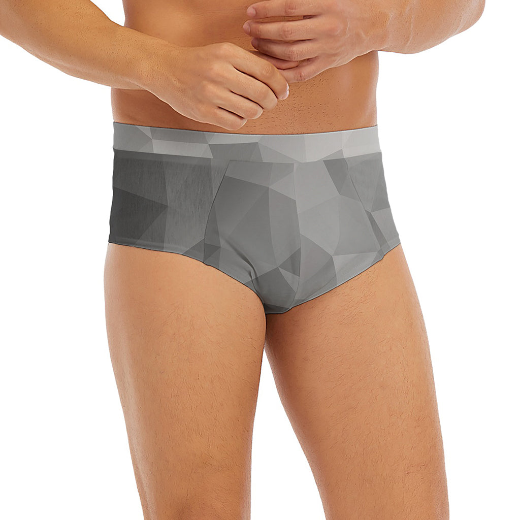 Grey Polygonal Geometric Print Men's Briefs