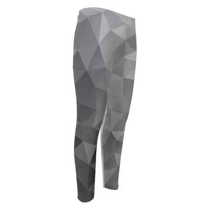 Grey Polygonal Geometric Print Men's Compression Pants