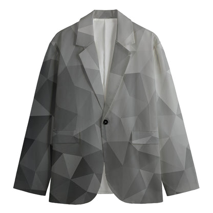 Grey Polygonal Geometric Print Men's Cotton Blazer