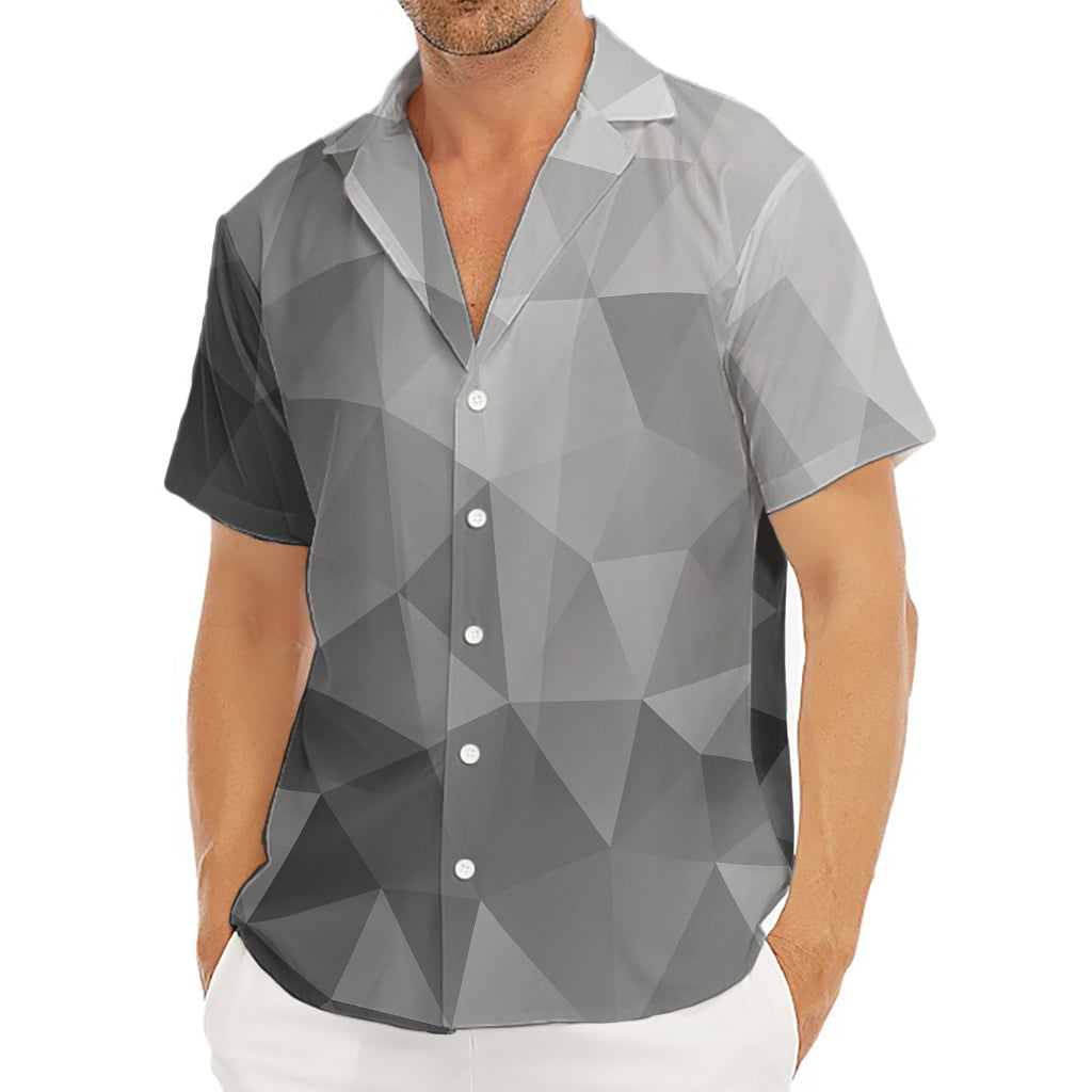Grey Polygonal Geometric Print Men's Deep V-Neck Shirt