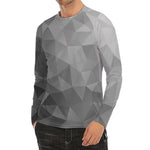 Grey Polygonal Geometric Print Men's Long Sleeve Rash Guard