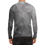 Grey Polygonal Geometric Print Men's Long Sleeve Rash Guard