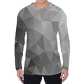 Grey Polygonal Geometric Print Men's Long Sleeve T-Shirt
