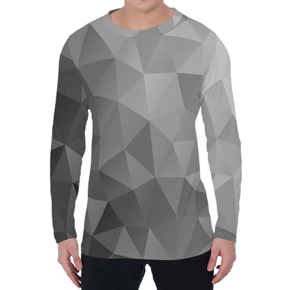 Grey Polygonal Geometric Print Men's Long Sleeve T-Shirt