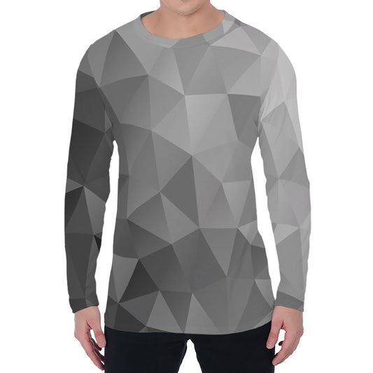 Grey Polygonal Geometric Print Men's Long Sleeve T-Shirt