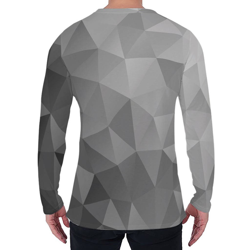 Grey Polygonal Geometric Print Men's Long Sleeve T-Shirt