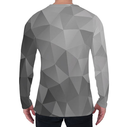 Grey Polygonal Geometric Print Men's Long Sleeve T-Shirt