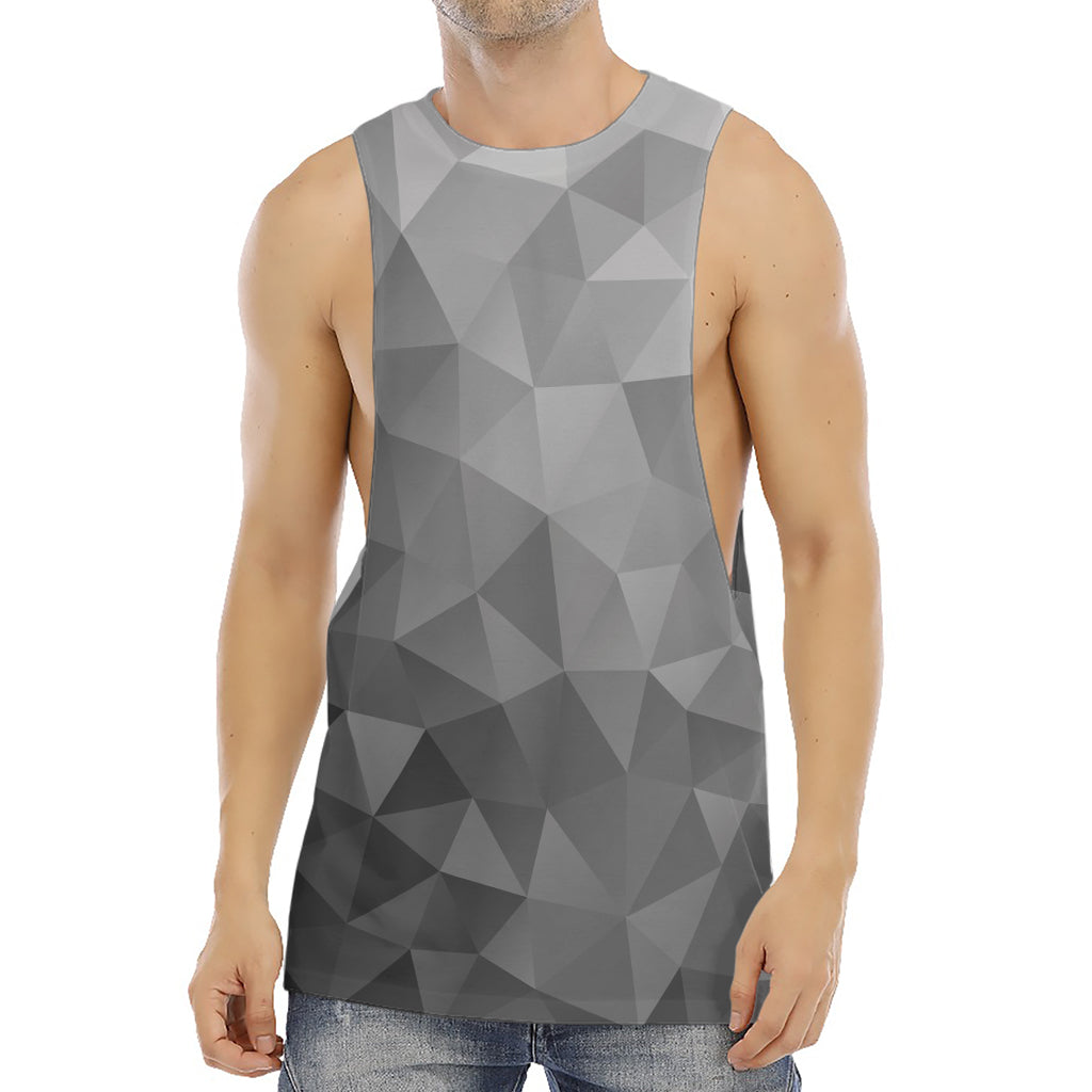 Grey Polygonal Geometric Print Men's Muscle Tank Top