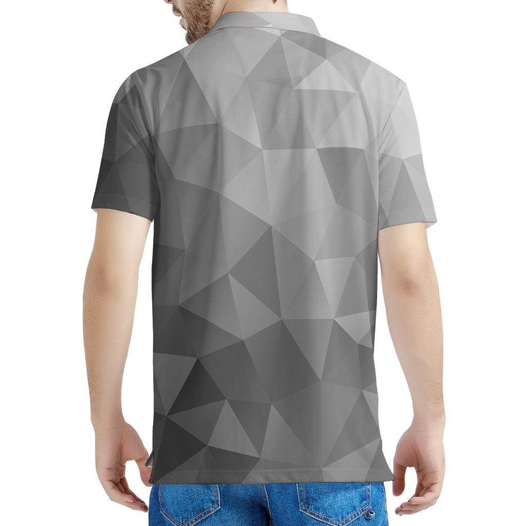 Grey Polygonal Geometric Print Men's Polo Shirt