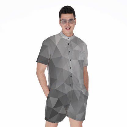 Grey Polygonal Geometric Print Men's Rompers