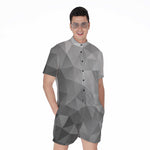 Grey Polygonal Geometric Print Men's Rompers