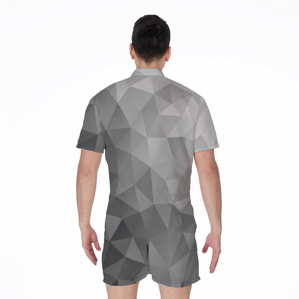 Grey Polygonal Geometric Print Men's Rompers