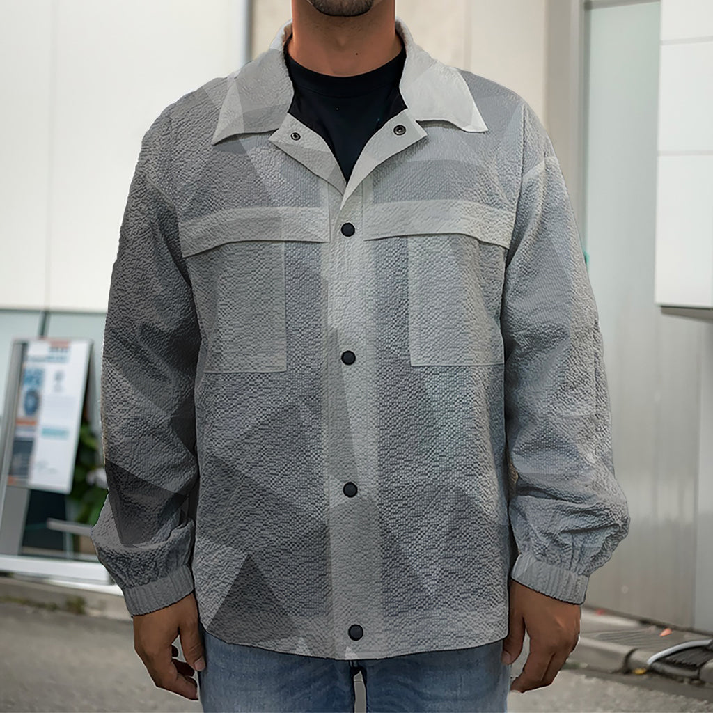Grey Polygonal Geometric Print Men's Shirt Jacket
