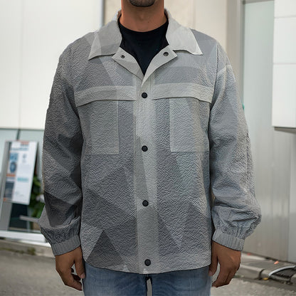 Grey Polygonal Geometric Print Men's Shirt Jacket