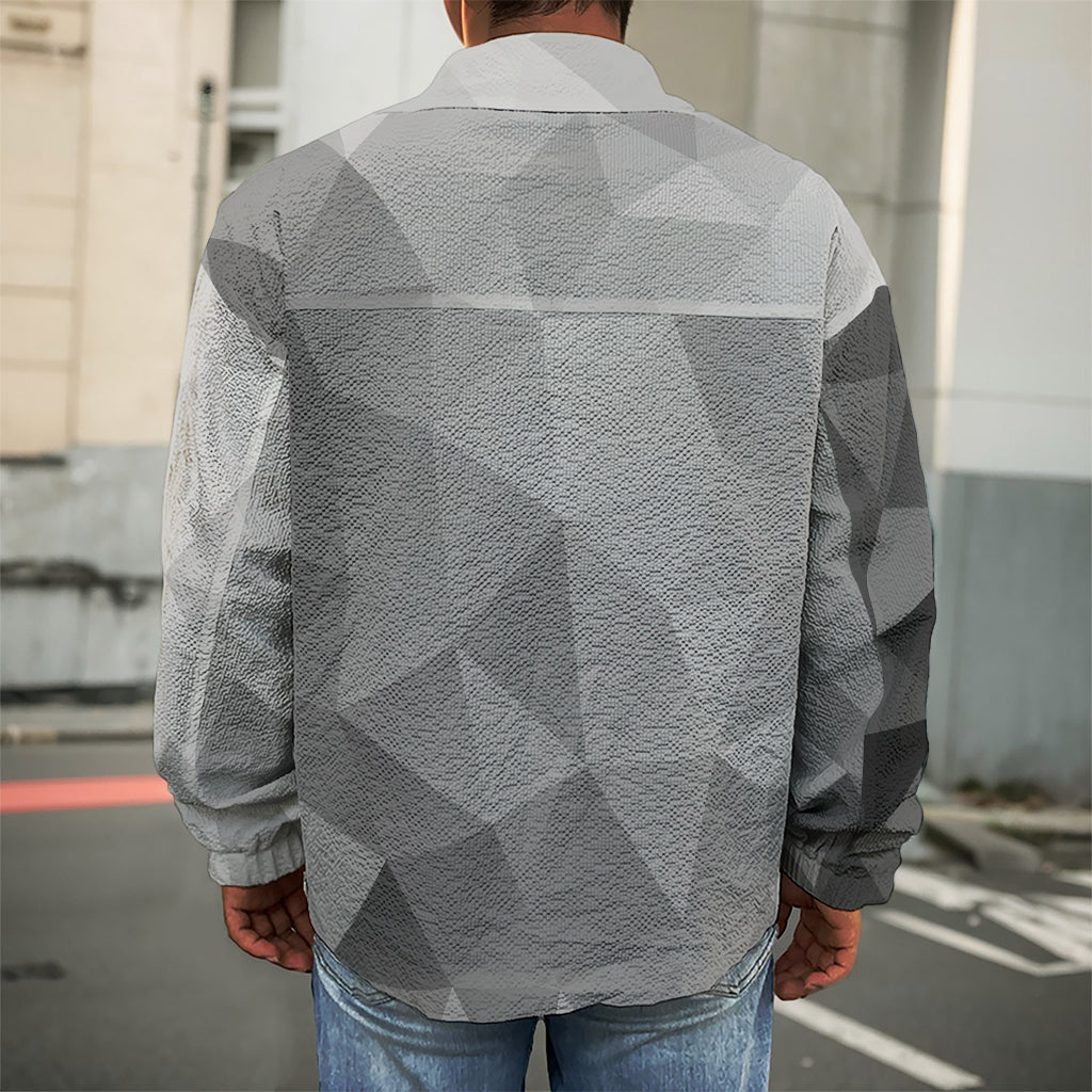 Grey Polygonal Geometric Print Men's Shirt Jacket