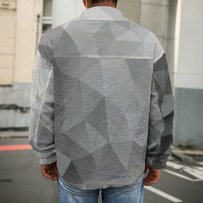 Grey Polygonal Geometric Print Men's Shirt Jacket