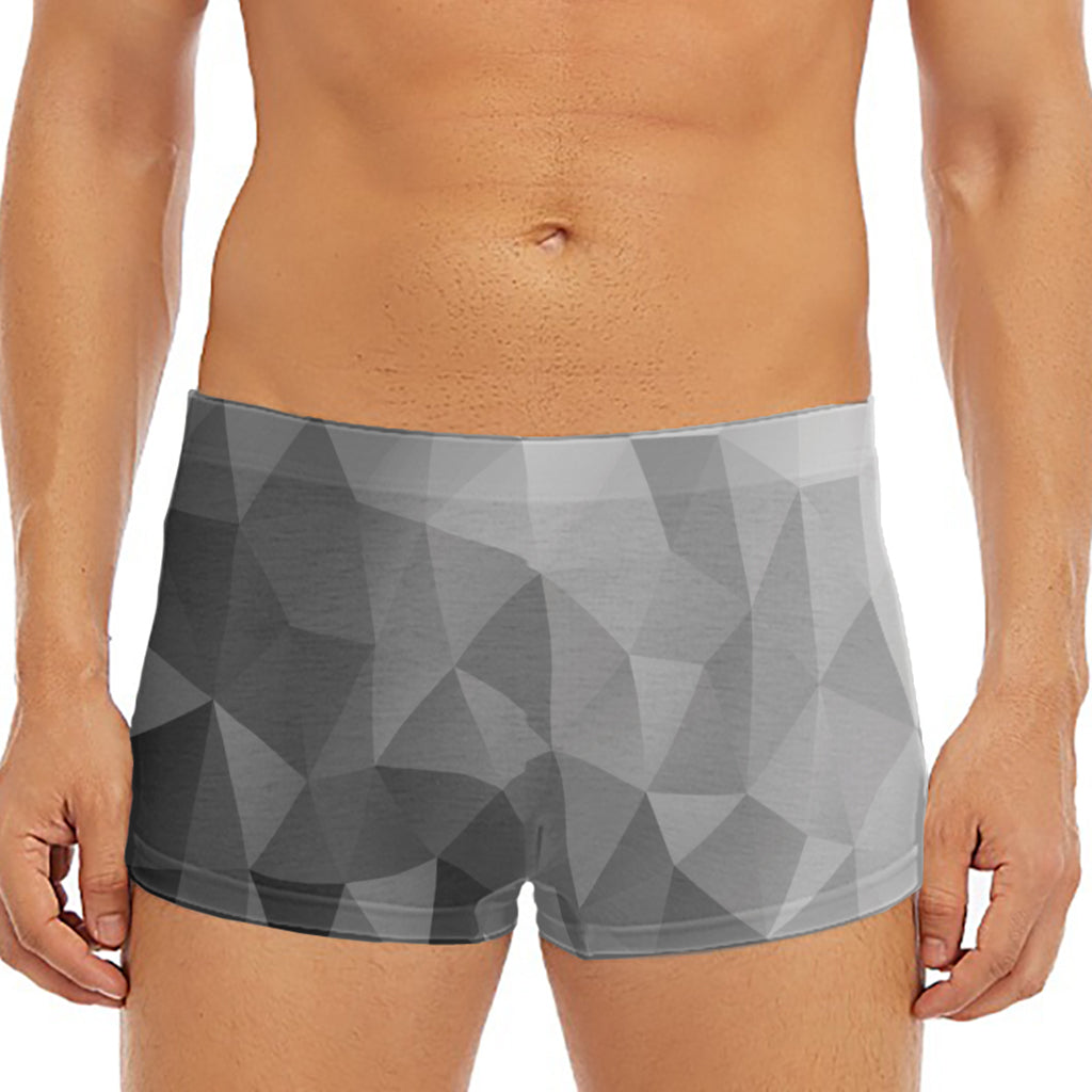 Grey Polygonal Geometric Print Men's Short Boxer Briefs