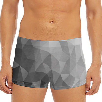 Grey Polygonal Geometric Print Men's Short Boxer Briefs