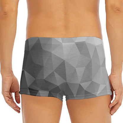 Grey Polygonal Geometric Print Men's Short Boxer Briefs