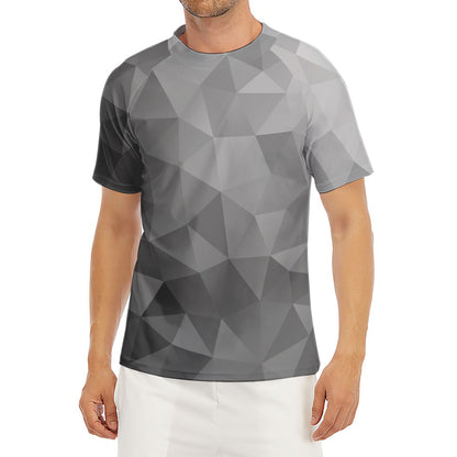 Grey Polygonal Geometric Print Men's Short Sleeve Rash Guard