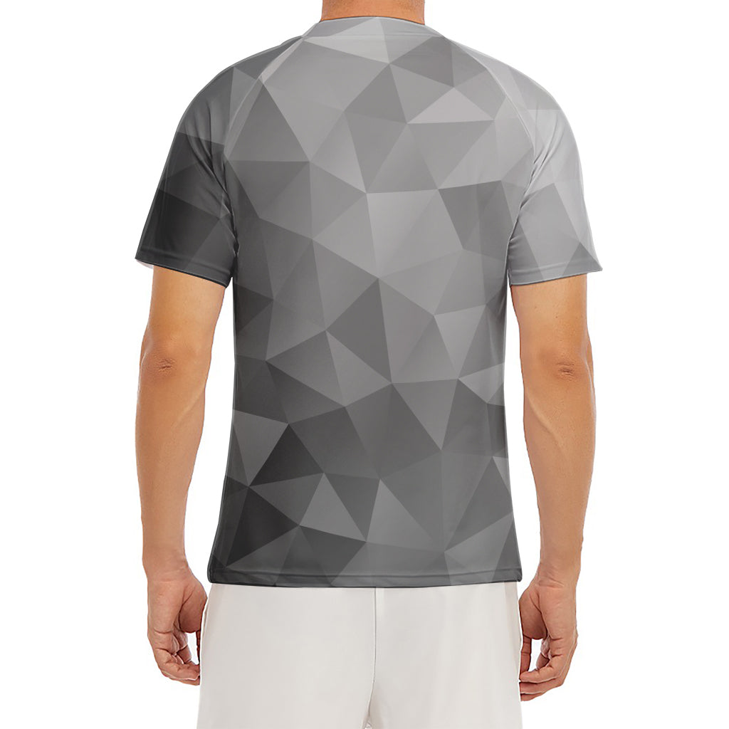 Grey Polygonal Geometric Print Men's Short Sleeve Rash Guard