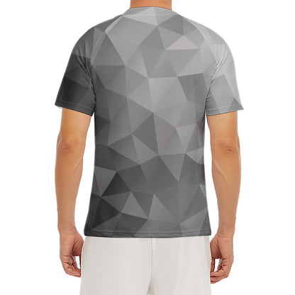 Grey Polygonal Geometric Print Men's Short Sleeve Rash Guard