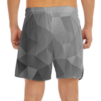 Grey Polygonal Geometric Print Men's Split Running Shorts