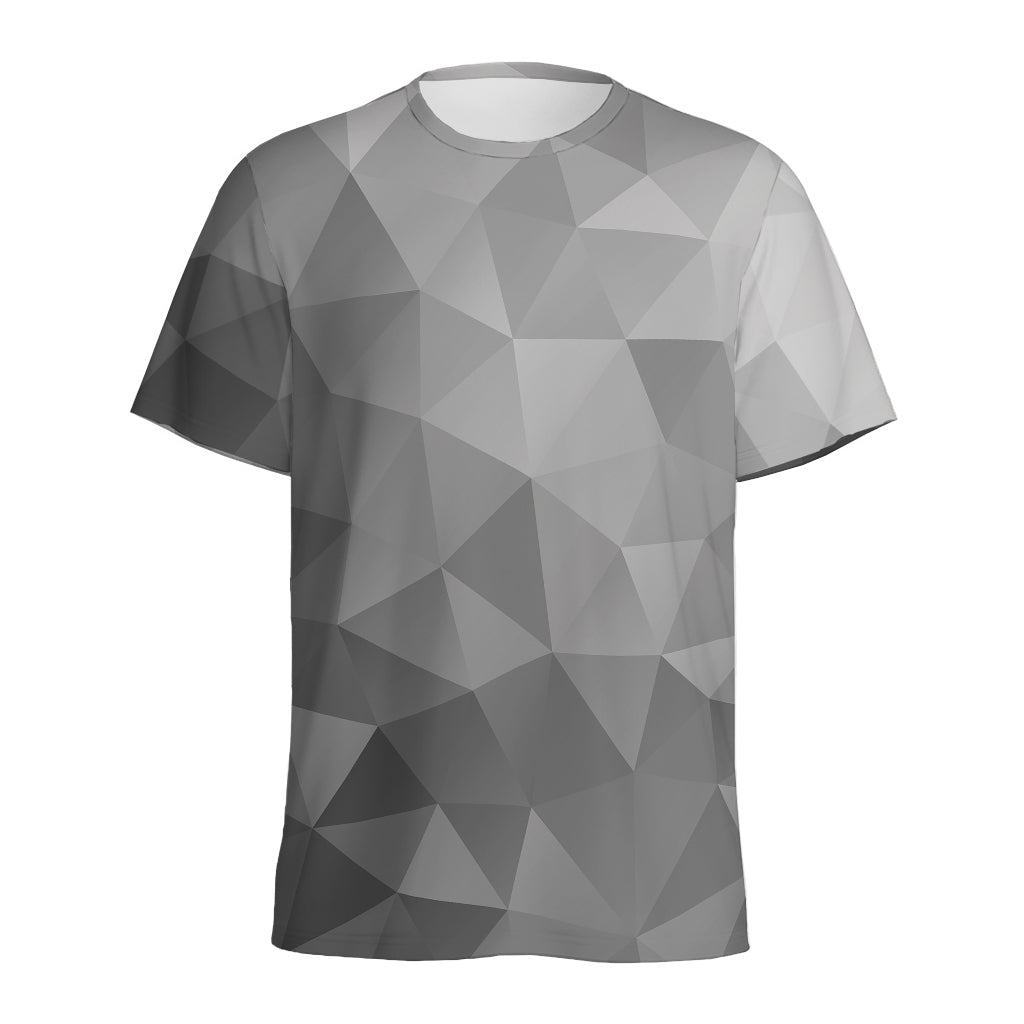 Grey Polygonal Geometric Print Men's Sports T-Shirt