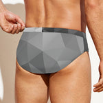 Grey Polygonal Geometric Print Men's Swim Briefs