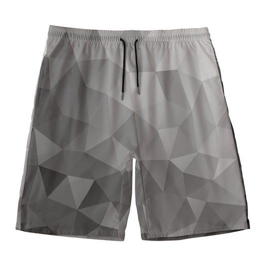 Grey Polygonal Geometric Print Men's Swim Trunks