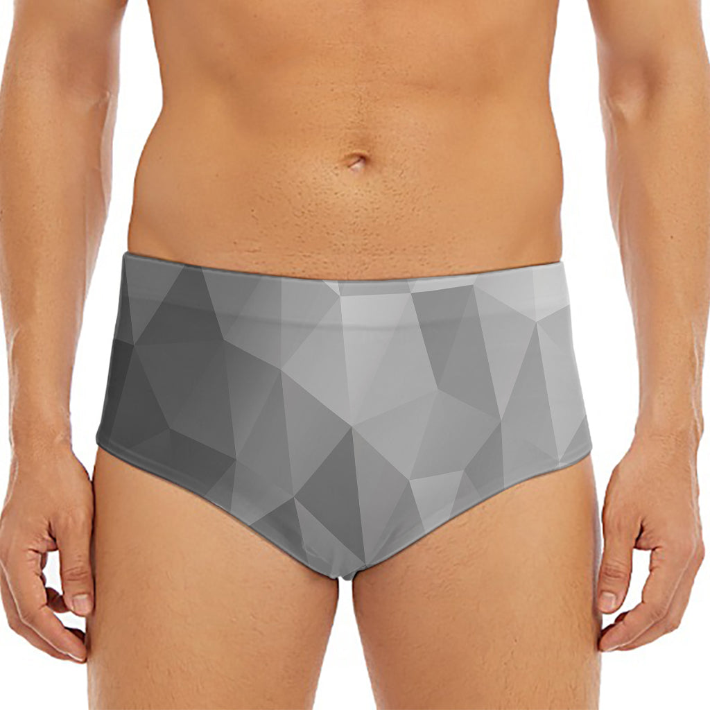Grey Polygonal Geometric Print Men's Triangle Swim Briefs