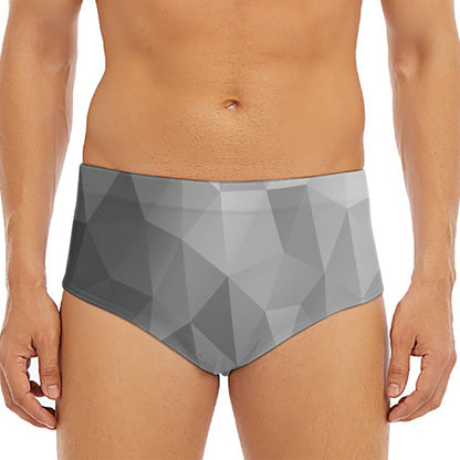 Grey Polygonal Geometric Print Men's Triangle Swim Briefs