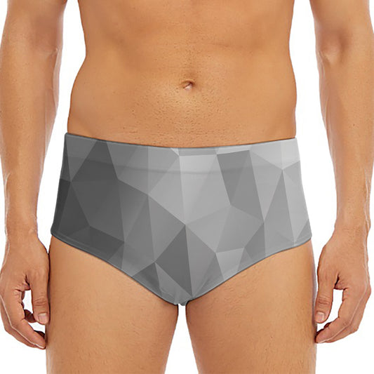 Grey Polygonal Geometric Print Men's Triangle Swim Briefs