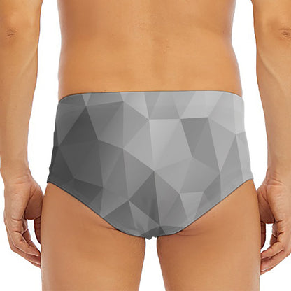 Grey Polygonal Geometric Print Men's Triangle Swim Briefs