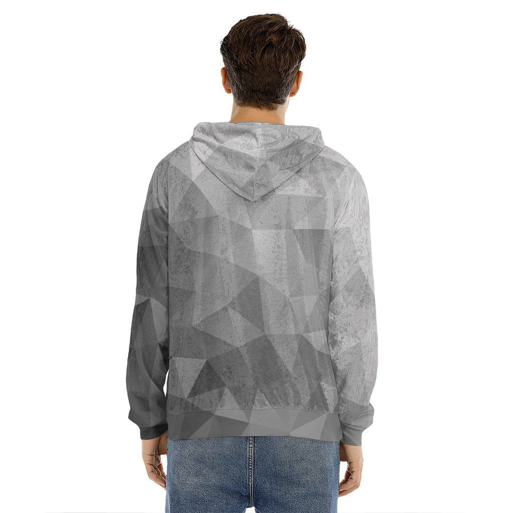 Grey Polygonal Geometric Print Men's Velvet Pullover Hoodie