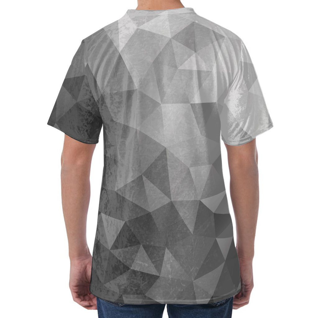 Grey Polygonal Geometric Print Men's Velvet T-Shirt