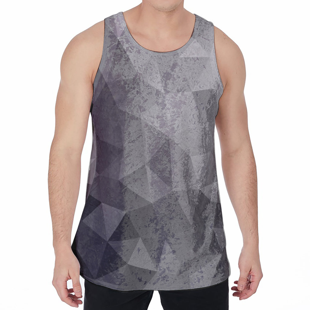 Grey Polygonal Geometric Print Men's Velvet Tank Top
