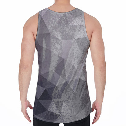 Grey Polygonal Geometric Print Men's Velvet Tank Top
