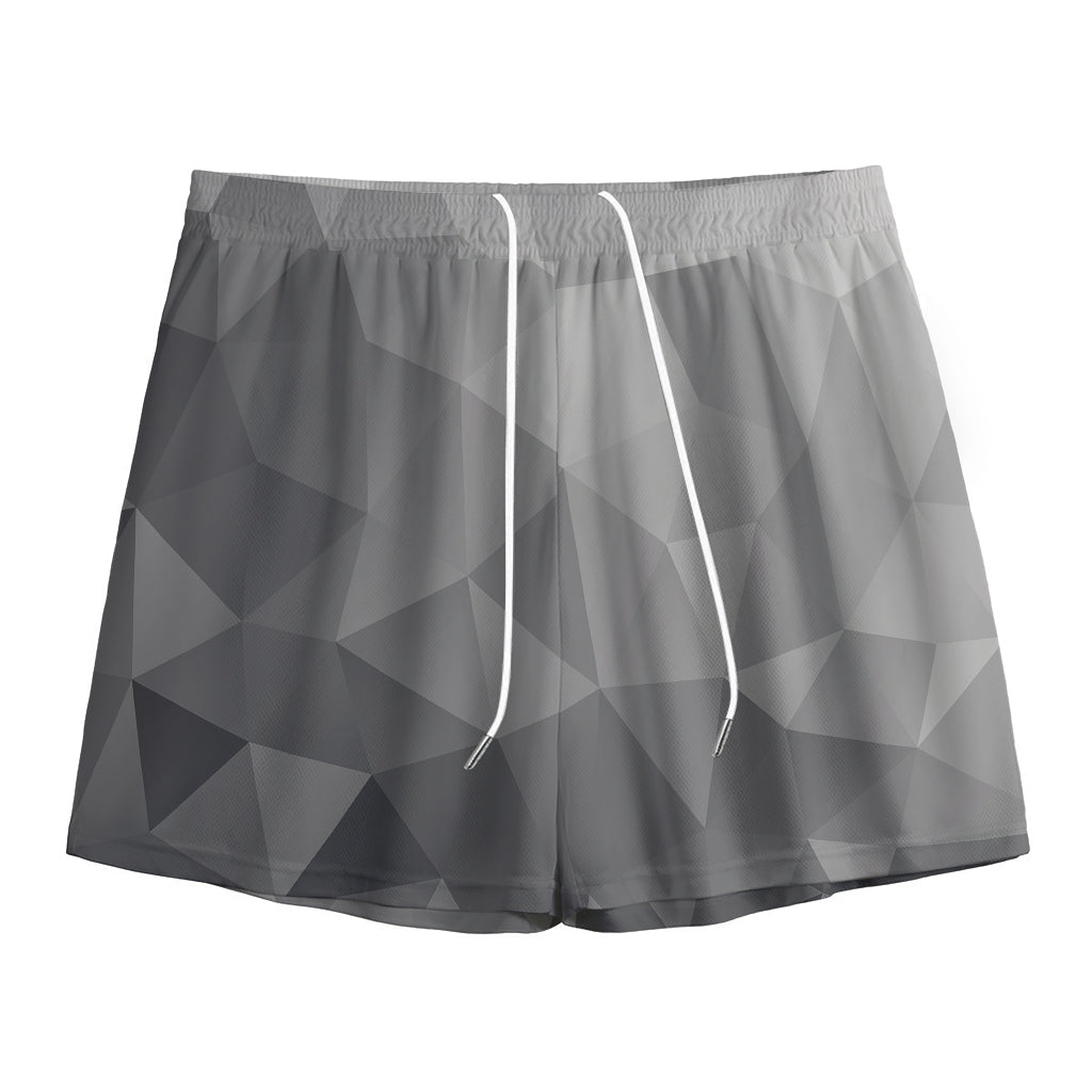 Grey Polygonal Geometric Print Mesh Shorts