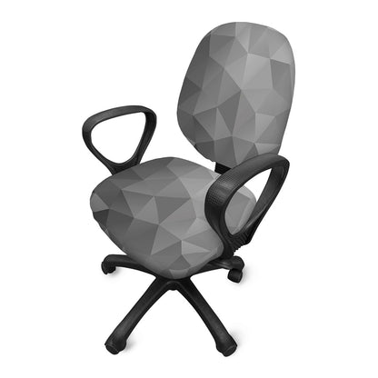 Grey Polygonal Geometric Print Office Chair Cover