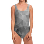 Grey Polygonal Geometric Print One Piece Swimsuit