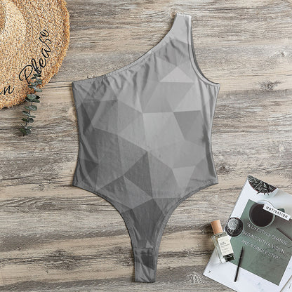 Grey Polygonal Geometric Print One Shoulder Bodysuit