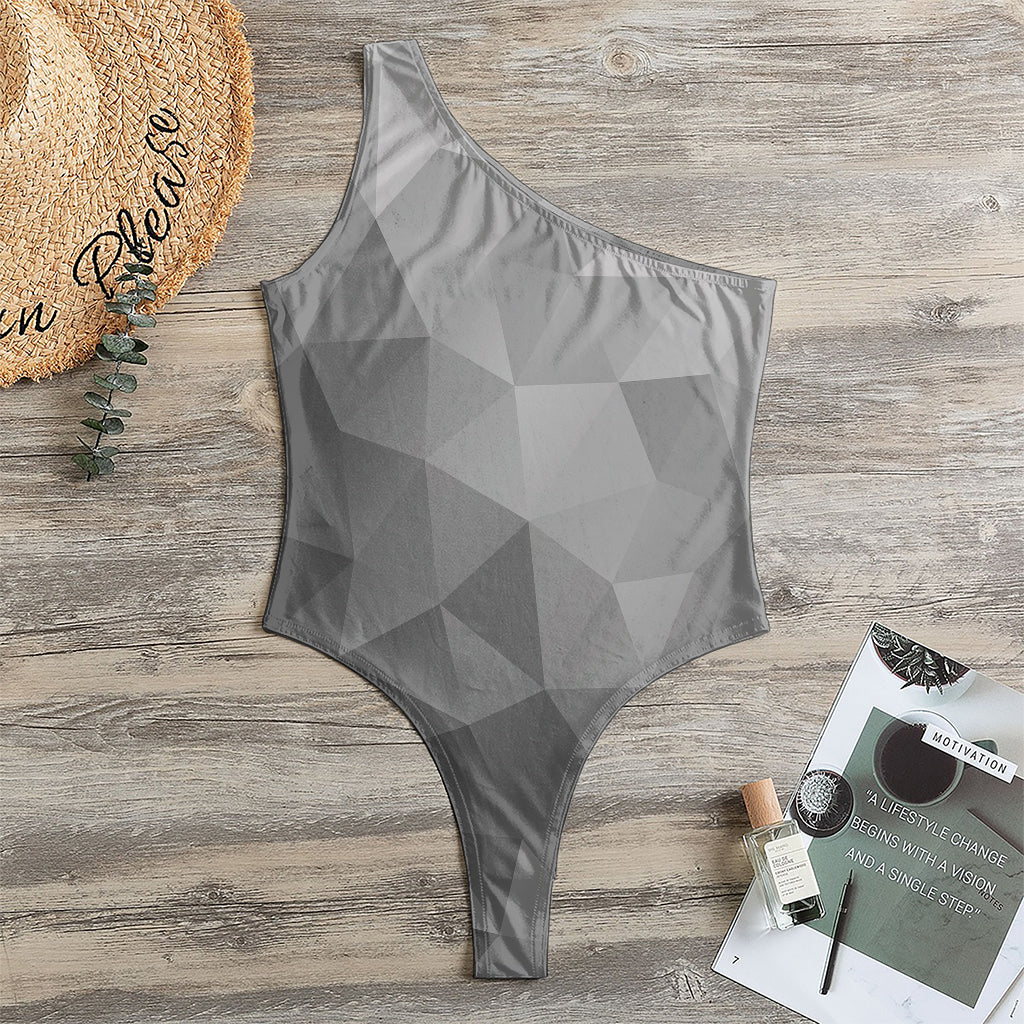 Grey Polygonal Geometric Print One Shoulder Bodysuit
