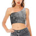 Grey Polygonal Geometric Print One Shoulder Crop Top