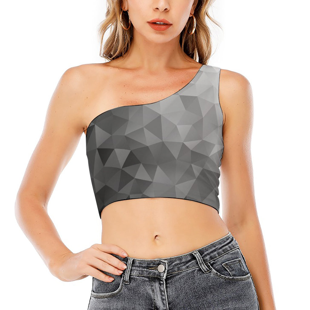 Grey Polygonal Geometric Print One Shoulder Crop Top