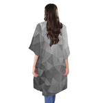 Grey Polygonal Geometric Print Open Front Beach Cover Up