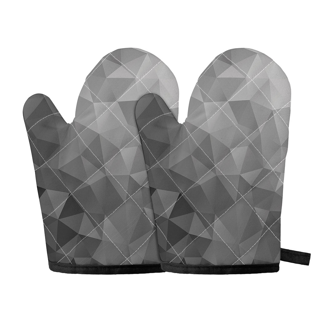 Grey Polygonal Geometric Print Oven Mitts