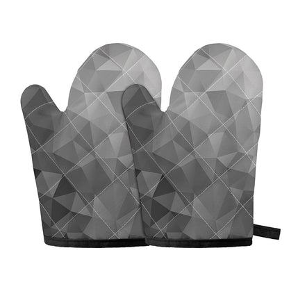 Grey Polygonal Geometric Print Oven Mitts